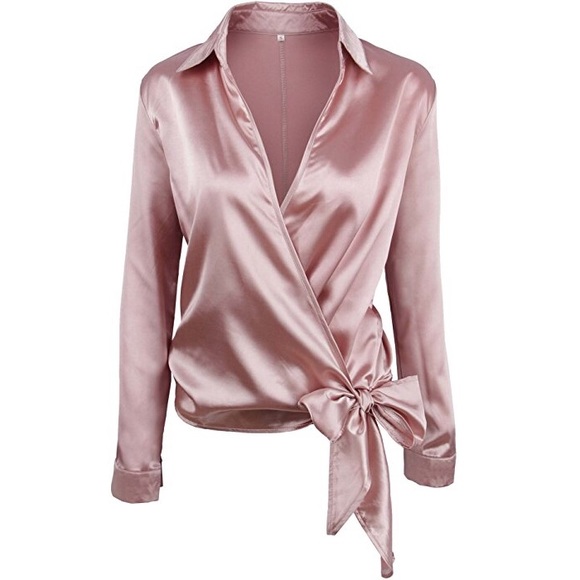 Tops - Elegant Satin Wrap Blouse